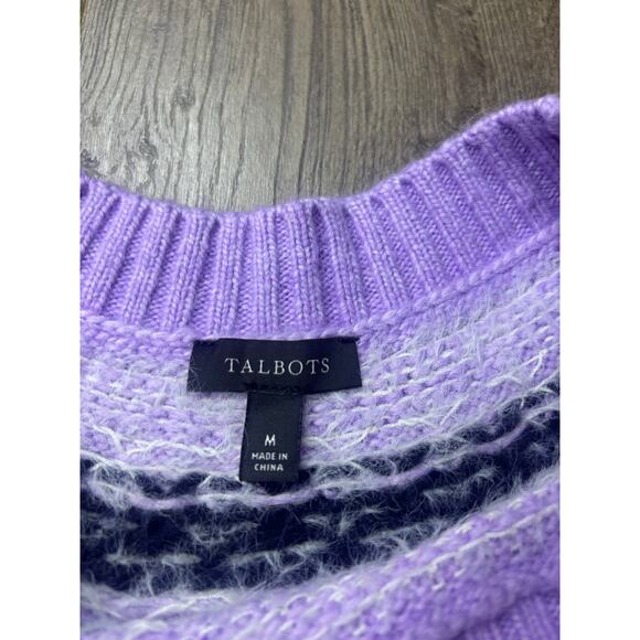 Talbots Lavender Fair Isle Embellished Sweater Women’s M Beaded Fuzzy Knit - Picture 3 of 9
